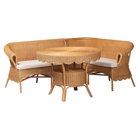 Bali & Pari Keitha Bohemian Light Honey Rattan 3-Piece Dining Nook Set 258-14182-14183-14188-ZORO