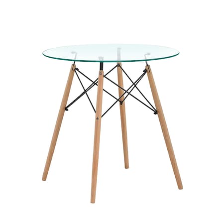 Fab Glass And Mirror Dining Table Round - Wooden Table Base with Round Glass Dining Table Top, 42Inches Flat, 1/2in DT-42WD