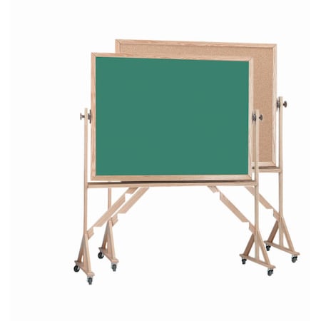 Aarco Reversible Freesting Mobile Boards, Green Chalkboard/Bulletin Board, Red Oak Frame, 36''Hx48''W RBC3648G