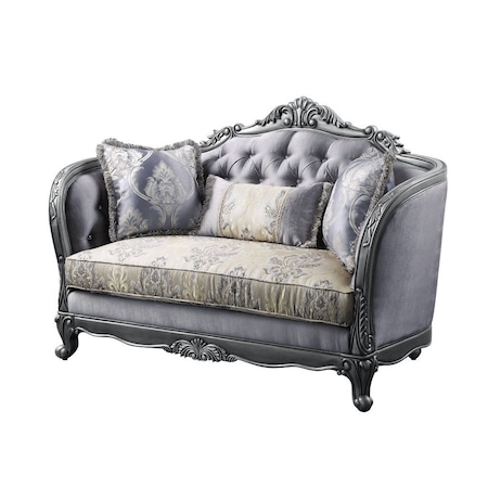Homeroots 65in Gray And Platinum Silk Blend Loveseat and Toss Pillows 515745