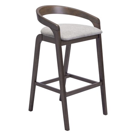 Homeroots Set of Two 31" Gray and Espresso Fabric and Solid Wood Low Back Bar Height Bar Chairs, 2PK 571490