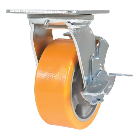 Vestil Polyurethane Swivel With Brake Caster 5 In. Diameter x 2 In. Width 990 lb Orange/Gray CST-VE-5X2PUA-SWB