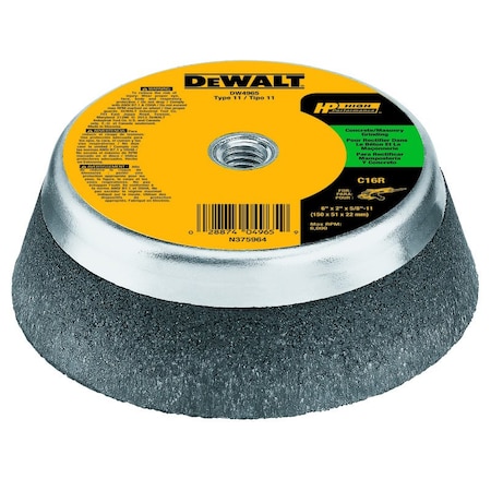Dewalt HIGH PERFORMANCE TOUGH SURFACE GRINDING CUP WHEEL, 6 IN DIA X 2 IN THK, 16 DW4965
