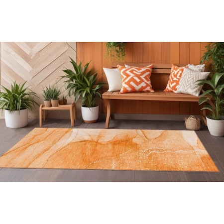 Homeroots 8' Orange Abstract Washable Indoor Outdoor Runner Rug 559749
