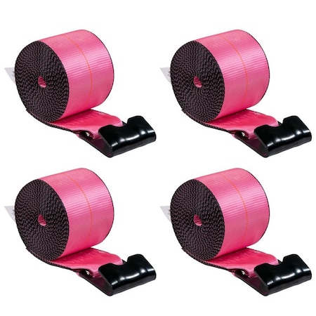 Mytee Products 4 inx30 ft Pink Winch Straps with Flat Hooks 5400 lbs WLL Tie Down Straps, 4PK WS430Px4