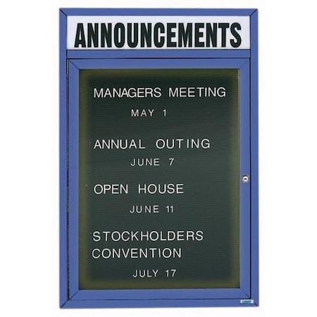 Aarco Illuminated Outdoor Enclosed Directory w/ Al Frame Header, Powder Coated Blue, 24''Hx18''W OADC2418HIB