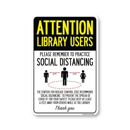 Signmission PSA Library Users Practice Social Distancing 18in X 12in Peel And Stick Wall Graphic, RD-1218-25393 OS-NS-RD-1218-25393