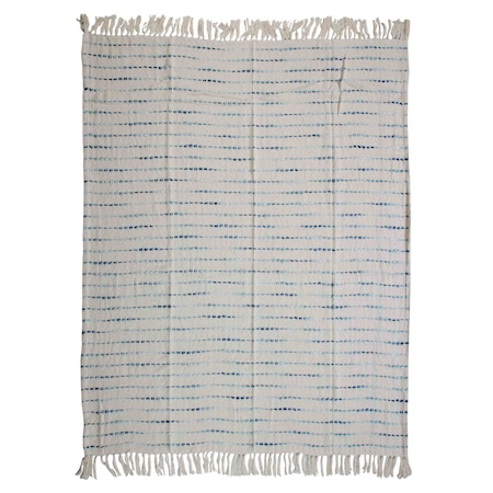 Homeroots 50" X 60" Cream Kantha Cotton Striped Throw Blanket with Embroidery 516629