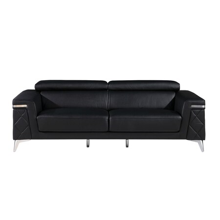 Homeroots 89" Black Italian Leather Solid Wood Sofa 720449