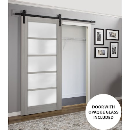 Sartodoors Barn Interior Door, 18" x 80", Gray QUADRO4002BD-B-SSS-18