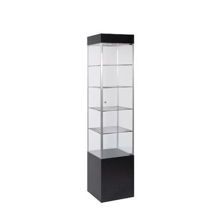 Store Supply Warehouse Square Black Metal Framed Tower Display Case with Light 65228