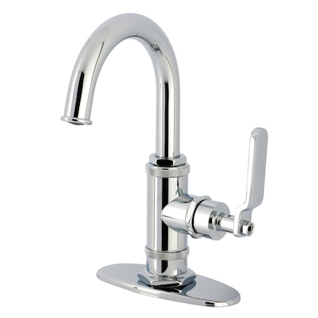 Kingston Brass One-Handle Single-Hole Bathroom Faucet with Deck Plate and Push Pop-Up Drain, Polished Chrome KSD2211KL