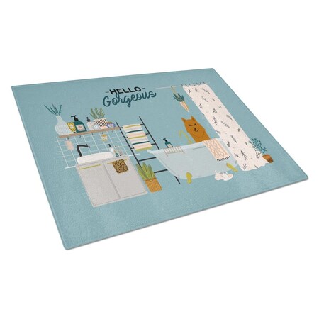 Carolines Treasures Karelian Bear Dog in Bathtub Glass Cutting Board - Large CK7444LCB