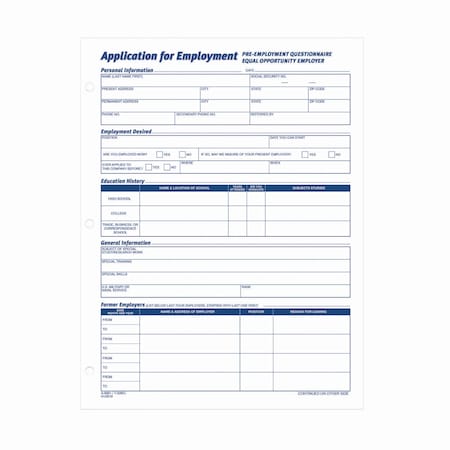 Adams Business Forms Employment Applications, One-Part No Copies, 11 x 8.38, 50 Forms/Pad, 2PK 9661