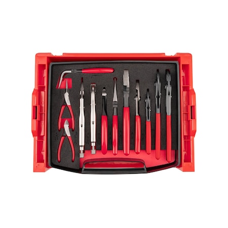 Tekton Gripping, Cutting, and Locking Pliers Set with Open Top Drawer and Rack (12-Piece) PLR96001