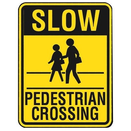 Brady SLOW Pedestrian Crossing Sign, 24 in H x 18 in W x 0.090 in D, Aluminum 103786