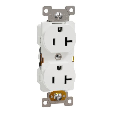 Square D Duplex Straight Blade Receptacle, 5-20R, 20 A, 125V AC, 2 Pole, Flush Mount, Self-Grounded SQR42201WH