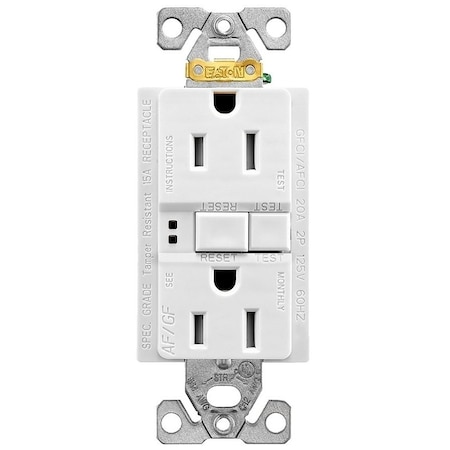 Eaton Wiring Devices Duplex Receptacle Wallplate, 2 -Pole, 15 A, 125 V, Back, Side Wiring, White TRAFGF15W-K-L