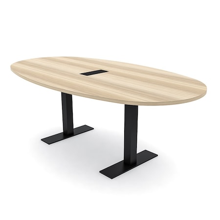 Skutchi Designs 6ft Conference Table With Power Unit | 6 Person Modular Boval Meeting Table | Harmony Series HAR-BOVL-48X72-T.BK-K525-EBLK