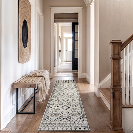 World Rug Gallery Transitional Bohemian Runner Rug 2 ft 3 in x 12 ft Cream WR95CREAM2X12