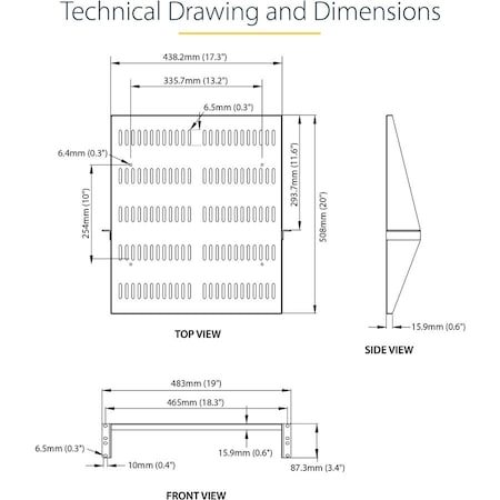 Startech.Com 2U Vented Server Rack Shelf 20in Deep SHELF-2U-20-CENTER-V