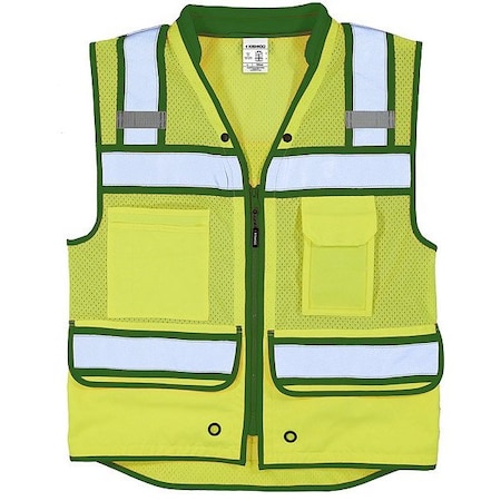 Kishigo Surveyor Vest, Polyester, Zipper Closure, 2 Outside Pockets, 2, Lime/Green, Size XL S5044-XL