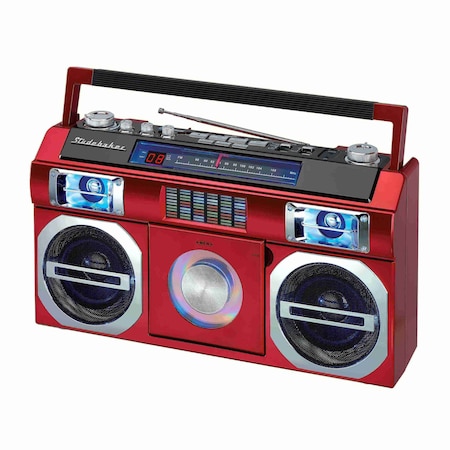Studebaker 80's Retro Street Bluetooth Boombox with FM Radio, CD Player, 10W RMS Power.  Red SB2145R