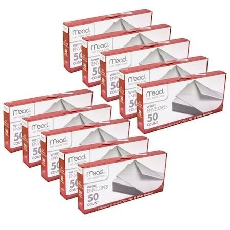 Mead White Gummed Business Envelopes, 4 1/8 x 9 1/250#10, 500PK 75050