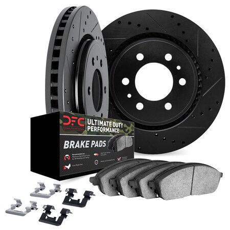 Dynamic Friction Co DFC Brake Rotor Drilled & Slotted - Black- w/Ultimate Duty Brake Pad & HW Kit 8412-47017