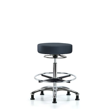 Blue Ridge Ergonomics Bench Stool, Hi, Chrm, Vinyl, CF, Glid, Nav BR-VHBSO-CR-CF-RG-8582