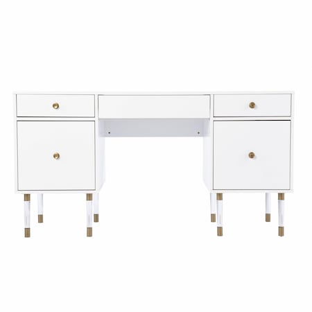 Homeroots 55" White Writing Desk With Four Drawers 402071