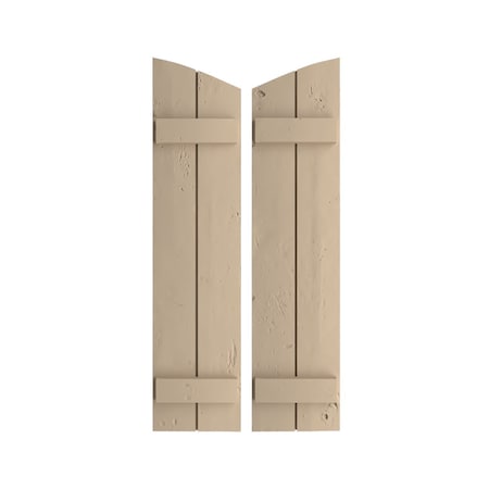 Ekena Millwork Knotty Pine 2 Board Joined Board-n-Batten w/Elliptical Top Faux Wood Shutters, 11W x 40H, PR SHUBJL11X40KPPR