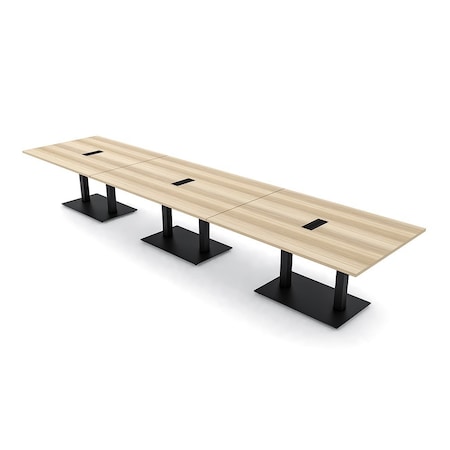 Skutchi Designs Rectangle Conference Table With Power, 48 in W, 192 in L, Brown HAR-REC-48X192-DOU.BK-K525-EBLK