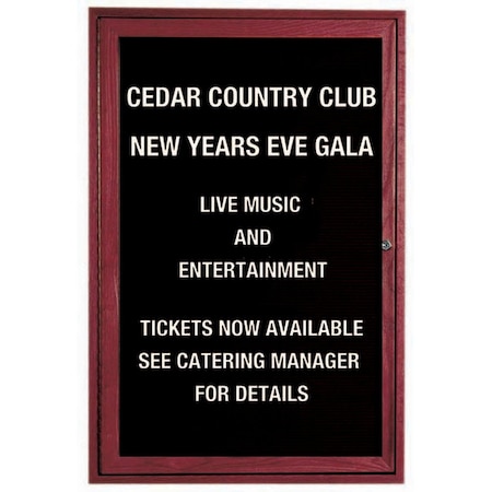 Aarco Enclosed Changeable Letter Board w/ Cherry Stained Red Oak Frame, 48''Hx36''W One Door Unit CDC4836