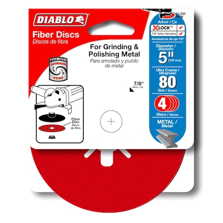 Diablo 5 in. Aluminum Oxide Center Mount Fiber Disc 80 Grit Medium 4 pk DCF050080S04G
