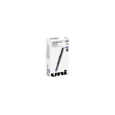 Uniball uniballTM Vision Rollerball Pen, 1 mm Broad Pen Point, Blue Ink, Black, Blue Barrel, 1 Dozen, 12PK 70129