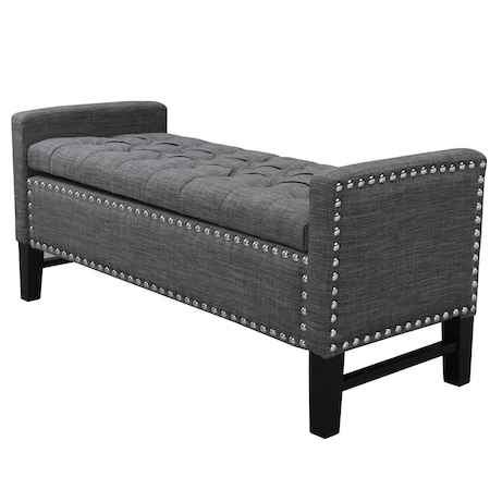 Homeroots 50" Dark Slate Gray and Black Upholstered Linen Bench with Flip top, Shoe Storage 530674