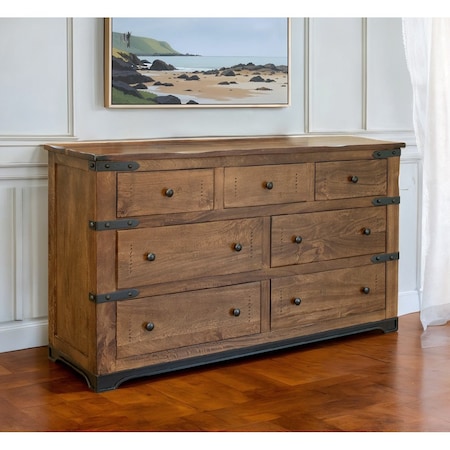 Homeroots 70" Brown and Black Solid Wood Seven Drawer Triple Dresser 524539