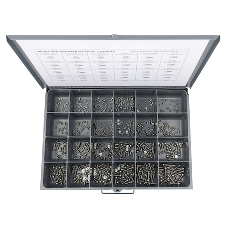 Zoro Select Screw Assortment, M3 to M6, Stainless Steel, Plain JBDL24BSP25WLN