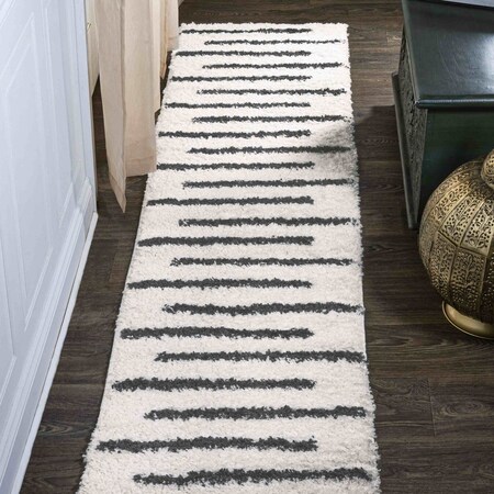 Jonathan Y Alaro Berber Stripe Shag White/Gray 2 ft. x 10 ft. Runner Rug MOH402A-210