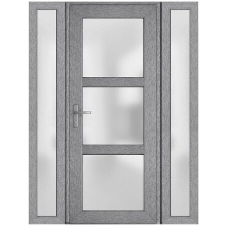Vdomdoors Front Exterior Prehung FiberGlass Door Frosted Glass / Manux 8552 Grey Ash / 2 Sidelight and Transo MANUX8552EXD-SS-W16+36+16 x H80+14-LH