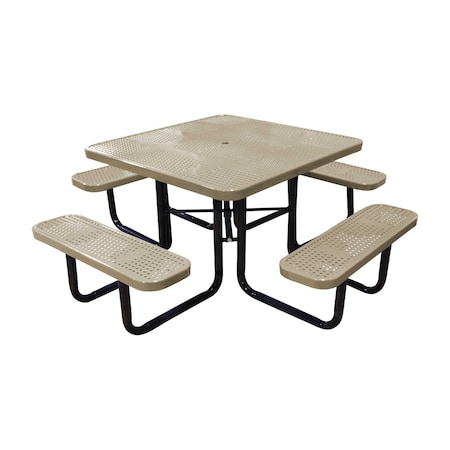 Leisure Craft 46" Square Picnic Table, Perforated Metal, Portable, Beige T46SQP-PERF-BEIGE
