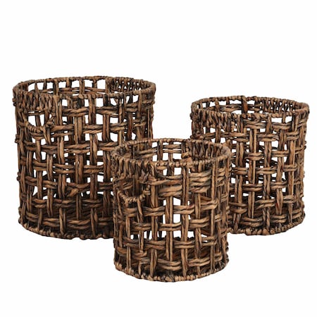 Happimess Lasuna Coastal Bohemian Water Hyacinth Handwoven Checker Weave Nesting Baskets w/Handles, Brown, Se BSK2033B-3SET