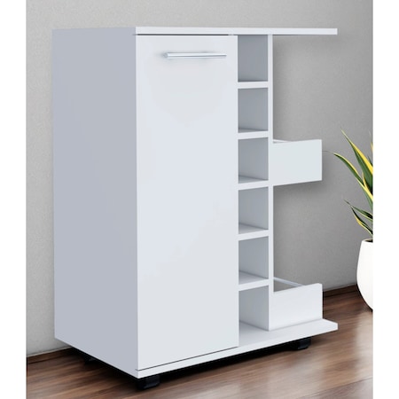 Homeroots White Rolling Bar Cart With Wine Storage 535093