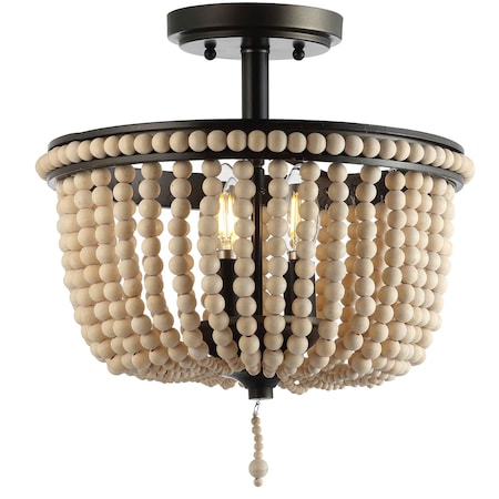 Jonathan Y Allie 14" Wood Beaded/Metal LED Semi Flush Mount, Black / Light Taupe JYL9020A