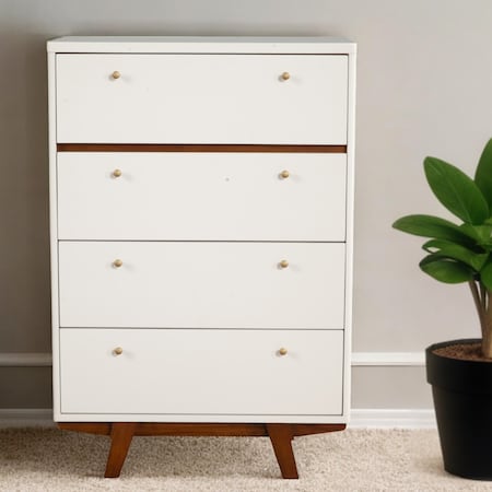 Homeroots 30" Brown and White Solid Wood Four Drawer Chest 524121