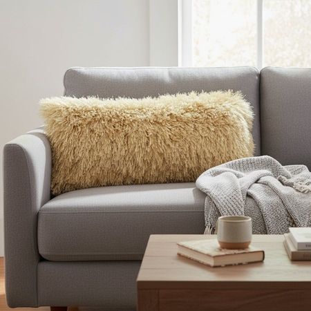 Homeroots 5" X 20" Yellow Shag Bolster Throw Pillow 527991