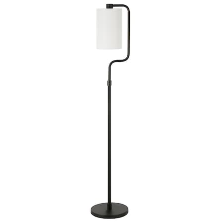 Homeroots 62" Black Reading Floor Lamp With White Frosted Glass Drum Shade 523407