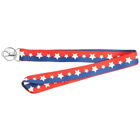 Hy-Ko 2GO Series Lanyard, 18 in L, 1 in W, Polyester, Blue/Red/White, Clip End LAN-103