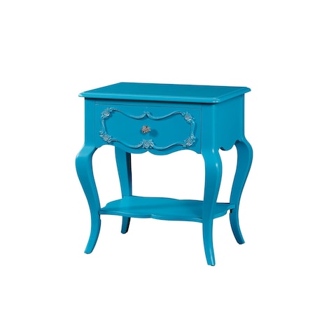 Homeroots 24" X 17" X 26" Turquoise Pine Wood Nightstand 285574
